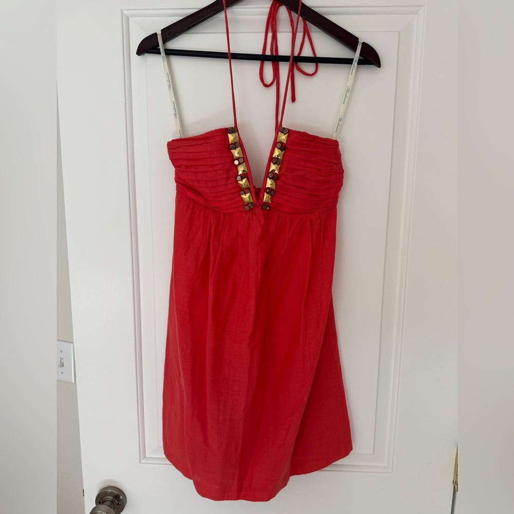 Shoshanna Halter Dress with gold beading